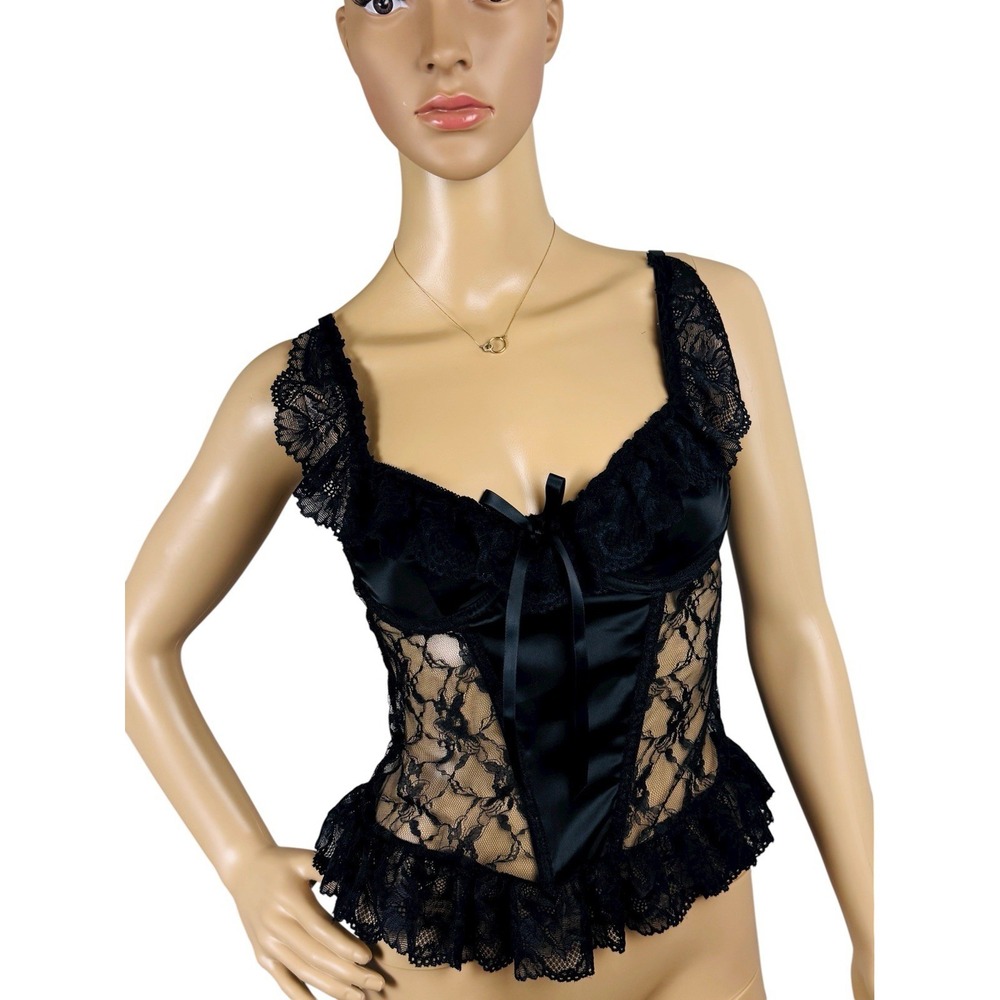 NWT PLT Black Lace‎ Corset Top - Size 2 Hook & Eye Closure